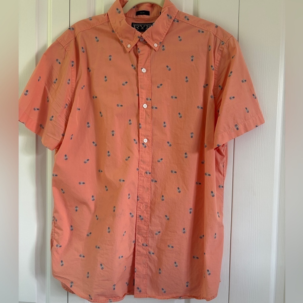 Hawker Rye Shirt Men's Shirt Pineapple Peach Short Sleeve - Large